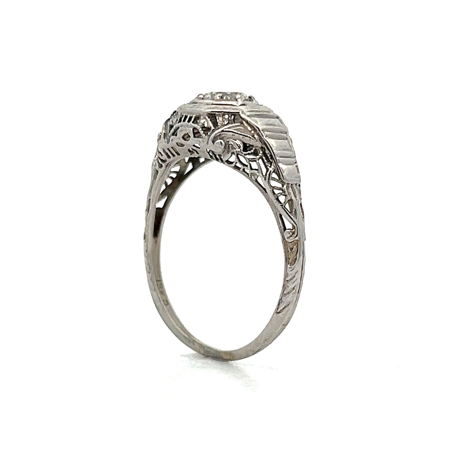 1930's Filigree Diamond Engagement Ring in 14k Gold