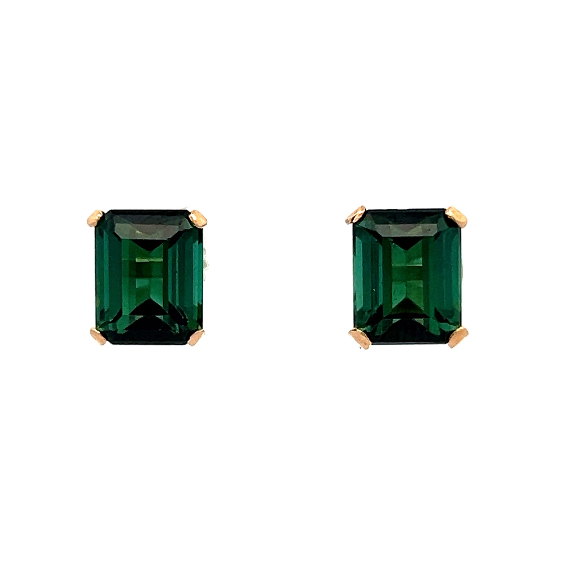 Green Tourmaline Stud Earrings in 14k Yellow Gold – Filigree