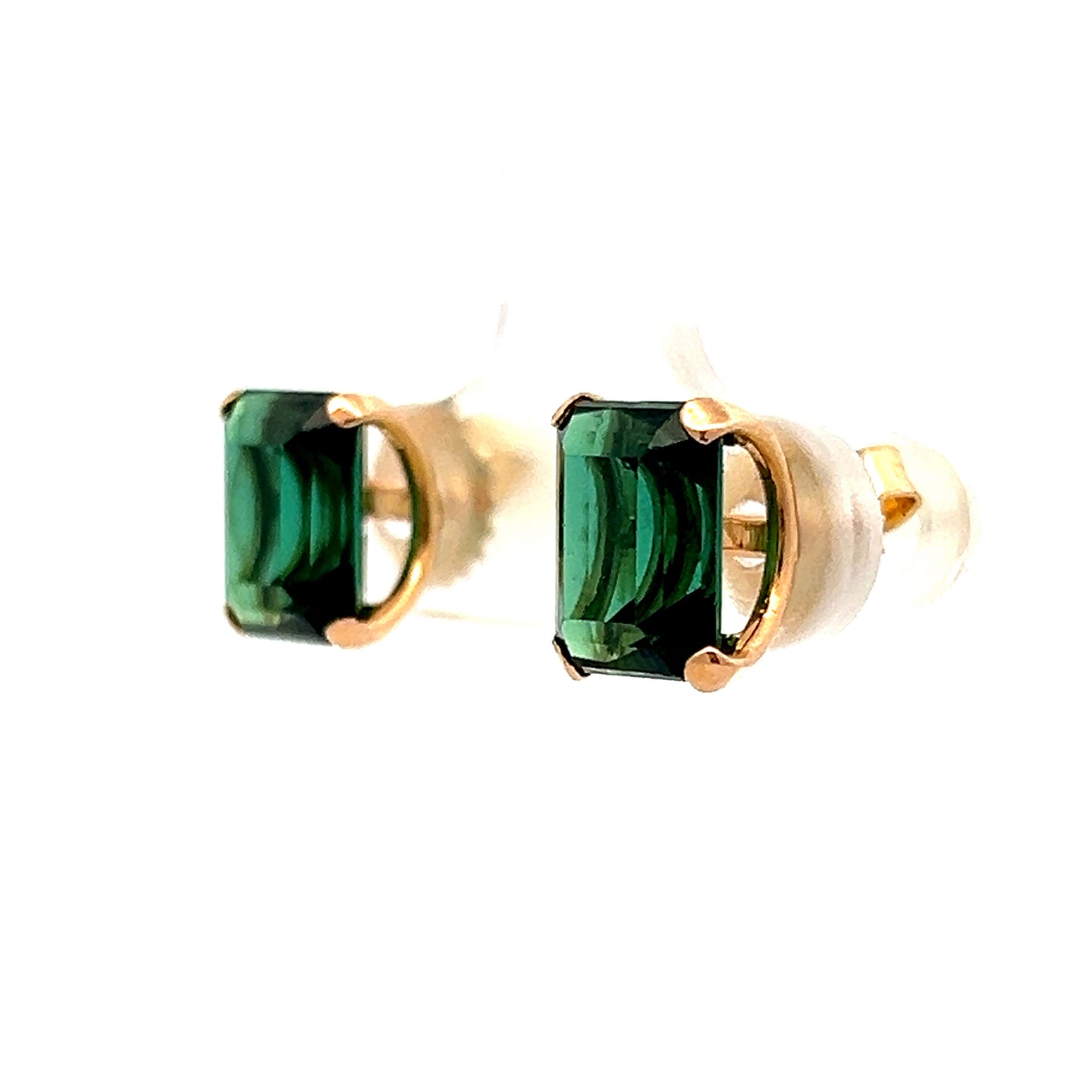 4.54 Green Tourmaline Stud Earrings in 14k Yellow Gold