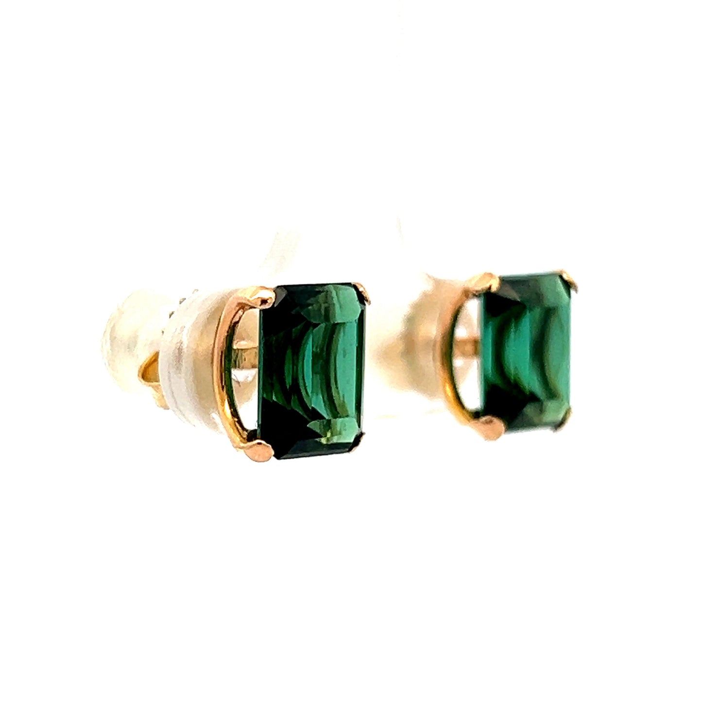 4.54 Green Tourmaline Stud Earrings in 14k Yellow Gold