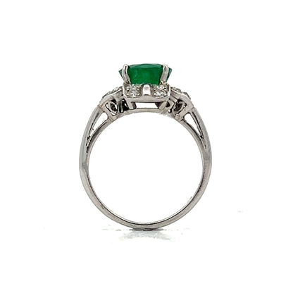 Vintage Cocktail Ring Mid-Century 1.47 Round Brilliant Cut Emerald & Diamonds in Platinum