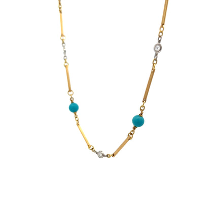 Diamond & Turquoise Chain Necklace in 18k Yellow Gold