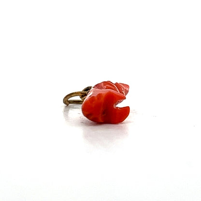Vintage Mid-Century Coral Penguin Charm in 14k Yellow Gold
