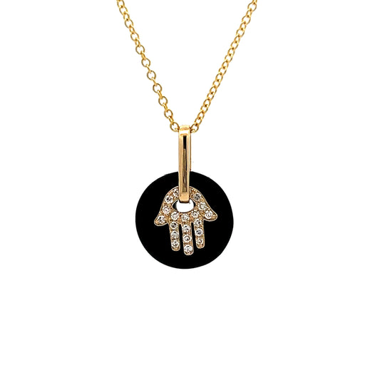 Onyx & Diamond Pendant Necklace in 14k Yellow Gold