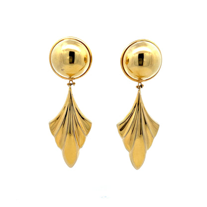 Scalloped Geometric Drop Earrings in 14k Yellow Gold