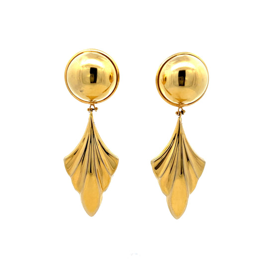 Scalloped Geometric Drop Earrings in 14k Yellow Gold