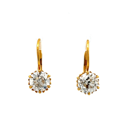 3.40 Old European Diamond Drop Earrings in Yellow Gold