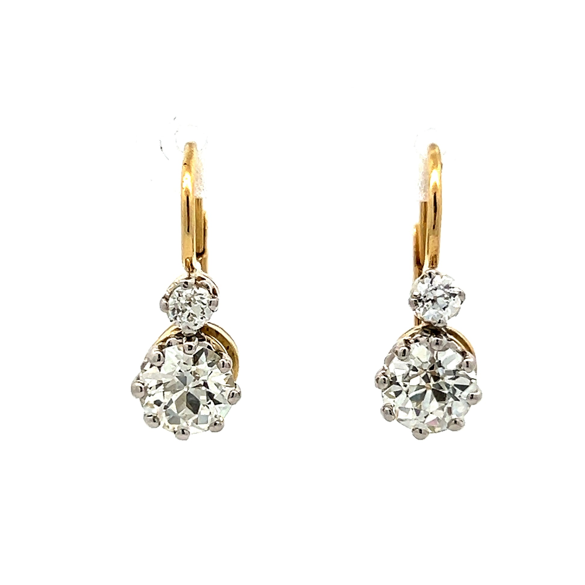 Vintage Diamond Drop Earrings in Yellow White Gold