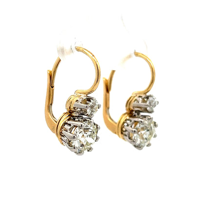 2.54 Vintage Diamond Drop Earrings in Yellow & White Gold