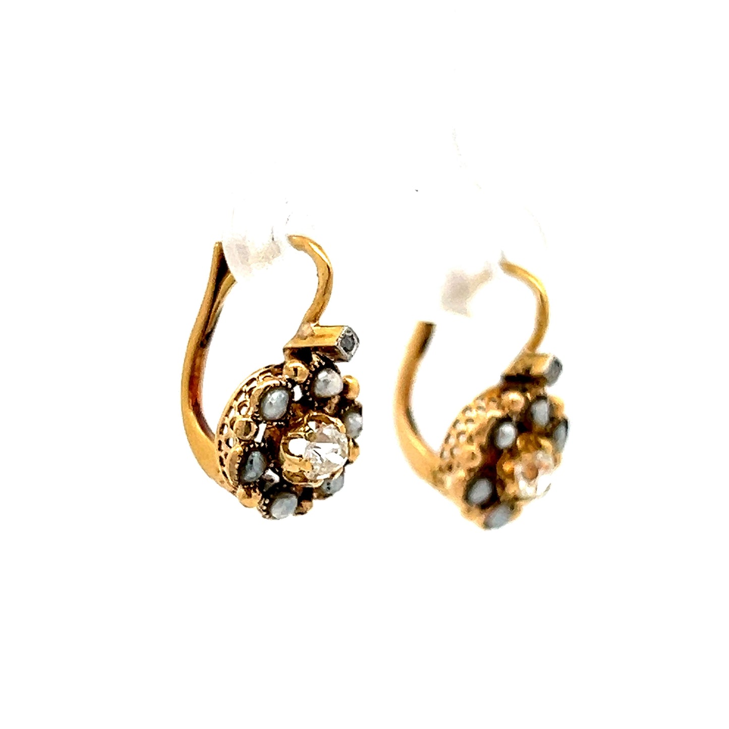 Antique Victorian Diamond Earrings in 14k Yellow Gold