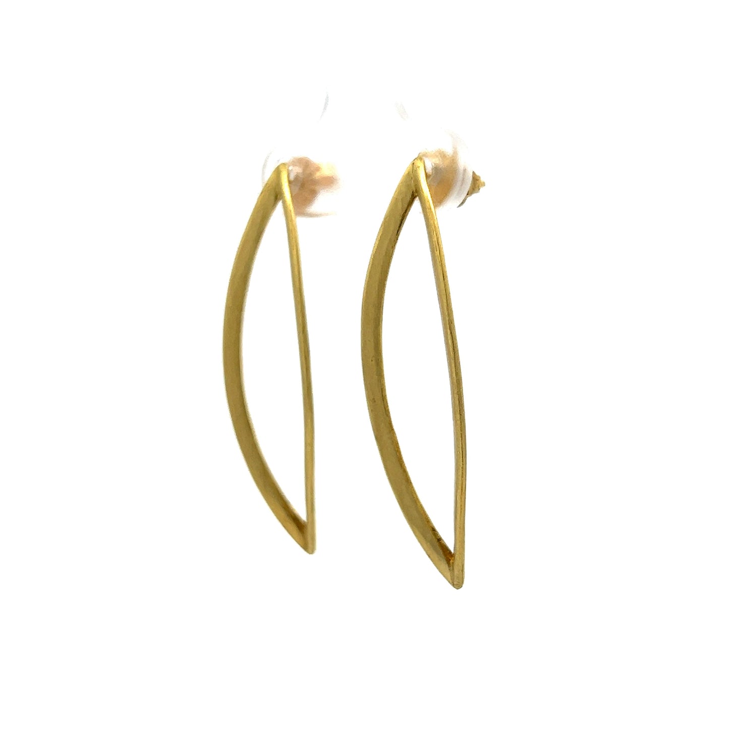 Brushed Gold Marquis Hoop Earrings in 18k Yellow Gold