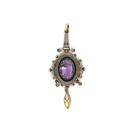 Victorian Oval Amethyst Pendant in 14k Yellow Gold