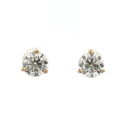 3.40 Round Brilliant Diamond Stud Earrings in Yellow Gold