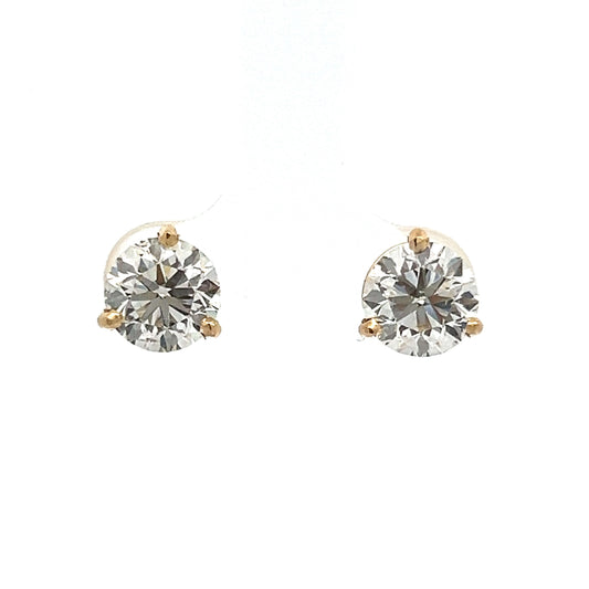 3.40 Round Brilliant Diamond Stud Earrings in Yellow Gold