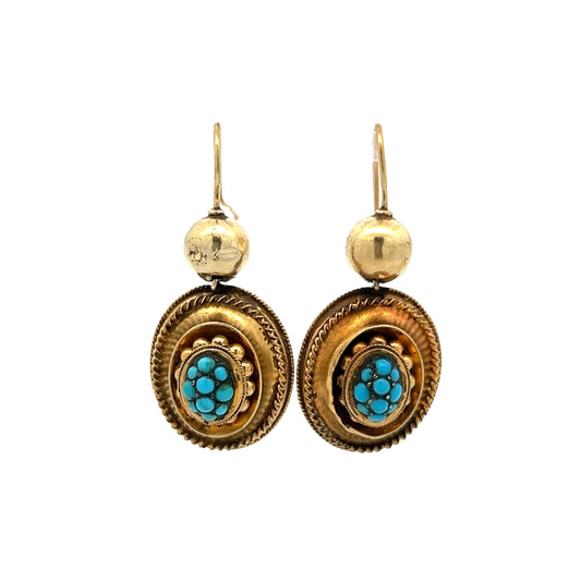 Antique Victorian Turquoise Earrings in Yellow Gold