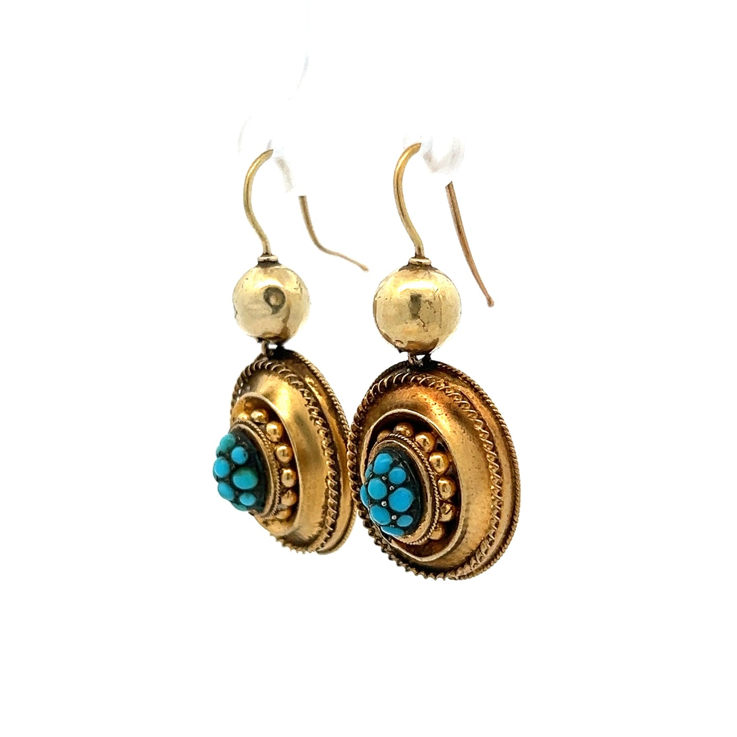 Antique Victorian Turquoise Earrings in Yellow Gold