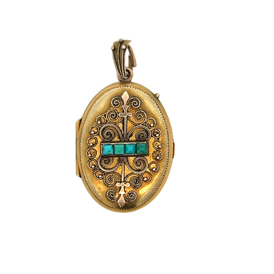 .12 Vintage Victorian Turquoise Pendant in Yellow Gold
