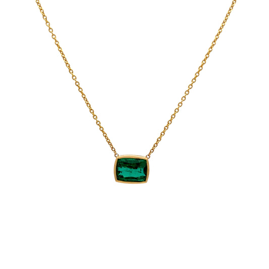2.61 Emerald Cut Emerald Pendant in 18k Yellow Gold