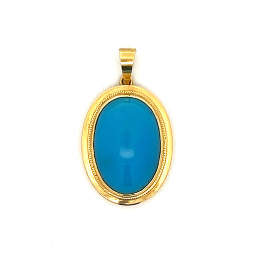 Mid-Century Cabochon Turquoise Pendant in 18k Yellow Gold