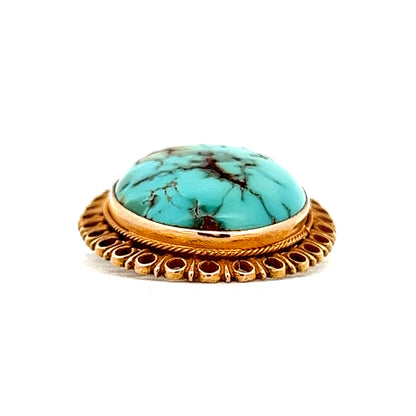 8.90 Turquoise Cabochon Pendant Necklace in Yellow Gold