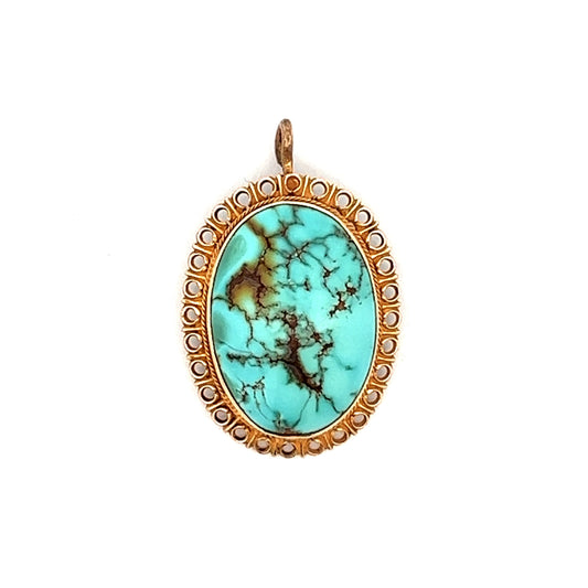 8.90 Turquoise Cabochon Pendant Necklace in Yellow Gold