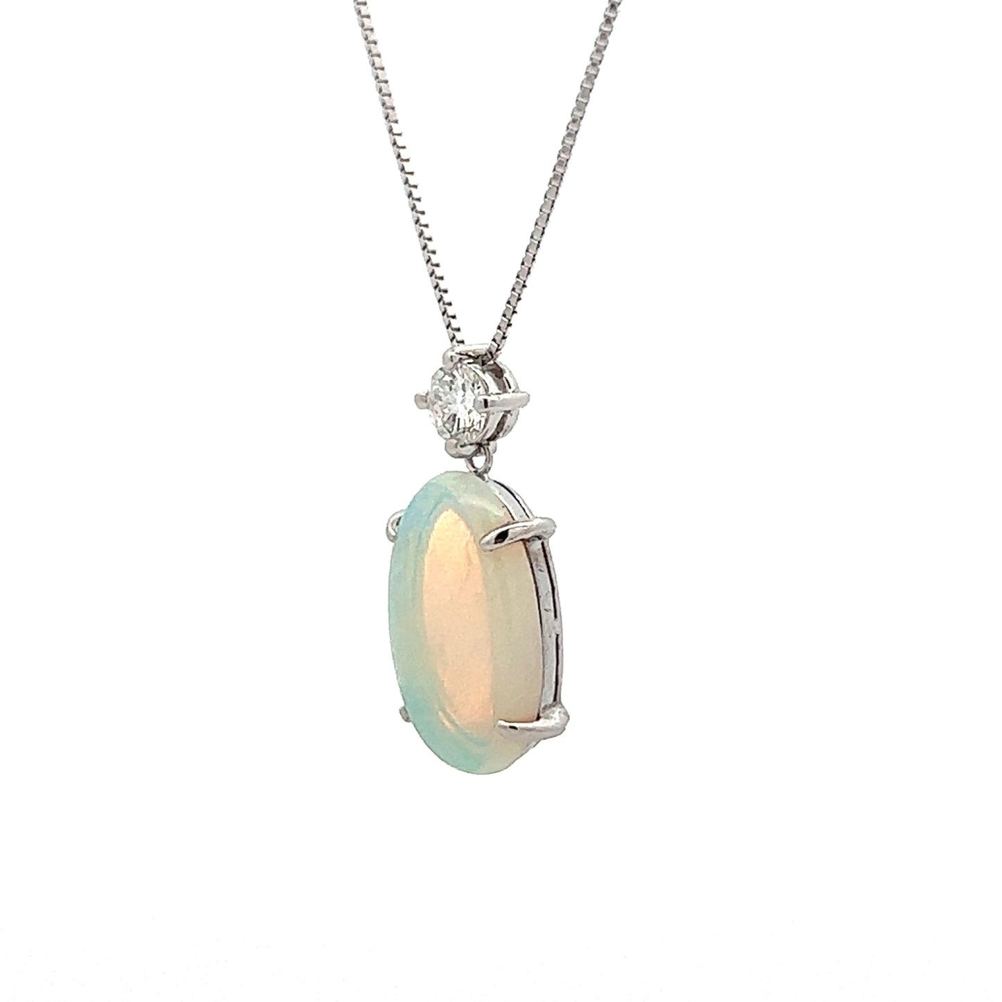 Opal & Diamond Pendant Necklace 18k White Gold