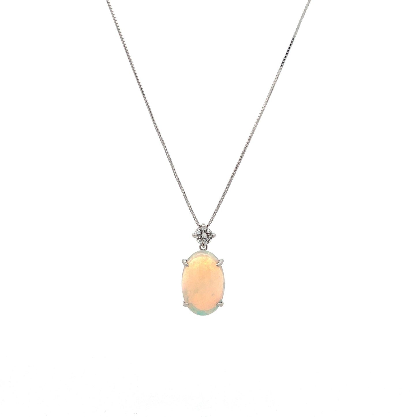 Opal & Diamond Pendant Necklace 18k White Gold