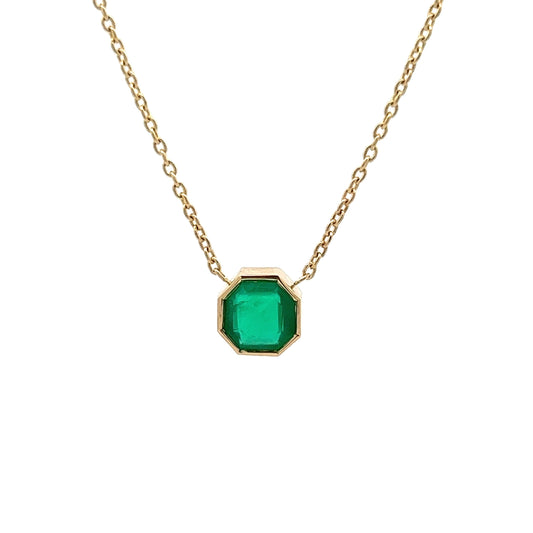 1.19 Octagonal Cut Emerald Pendant in 14k Yellow Gold
