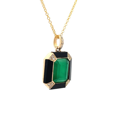 Green & Black Onyx Necklace in 14k Yellow Gold