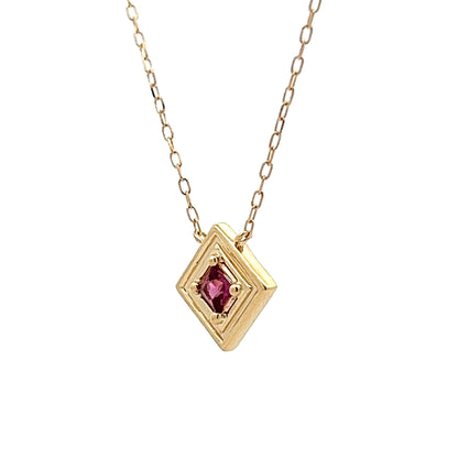 Pink Tourmaline Square Pendant Necklace in Yellow Gold