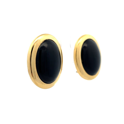 37.44 Cabochon Black Onyx Stud Earrings in 18k Yellow Gold