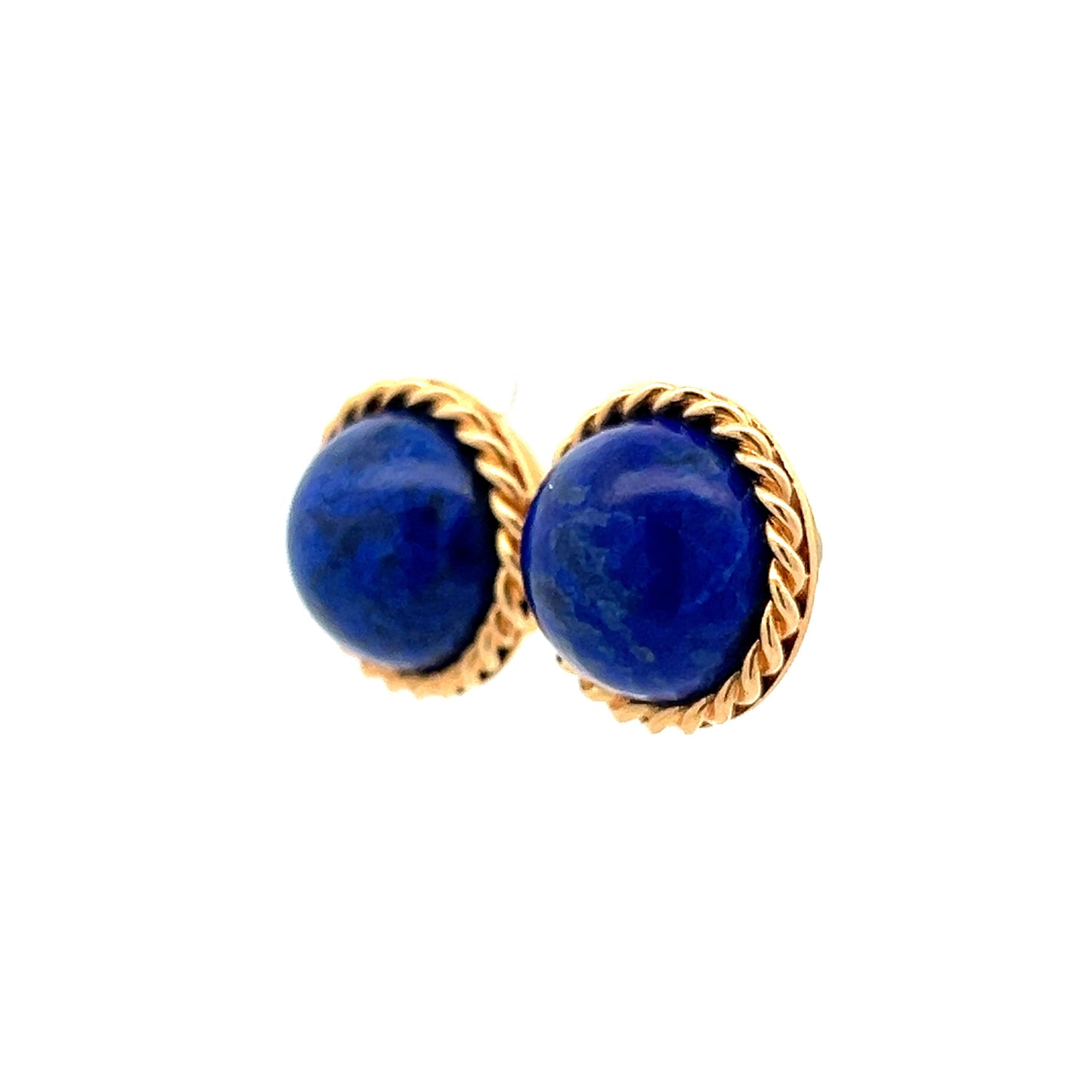 Mid-Century Lapis Lazuli Stud Earrings in 14k Yellow Gold