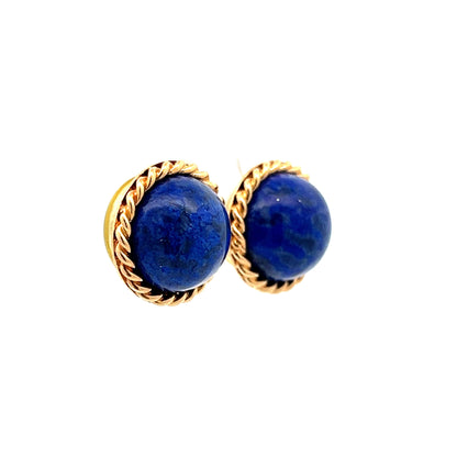 Mid-Century Lapis Lazuli Stud Earrings in 14k Yellow Gold