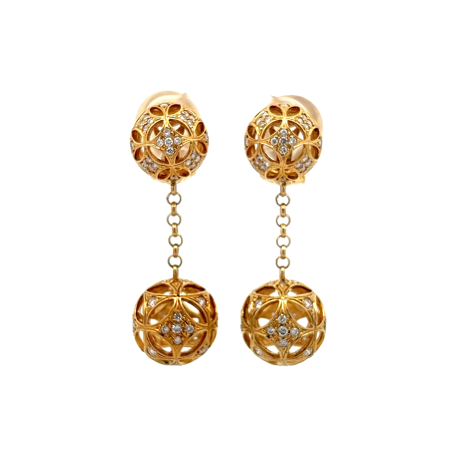 1.20 Ornate Diamond Ball Drop Earrings in Yellow Gold Filigree Jewelers 1.20 Ornate Diamond Ball Drop Earrings in Yellow Gold Filigree Jewelers