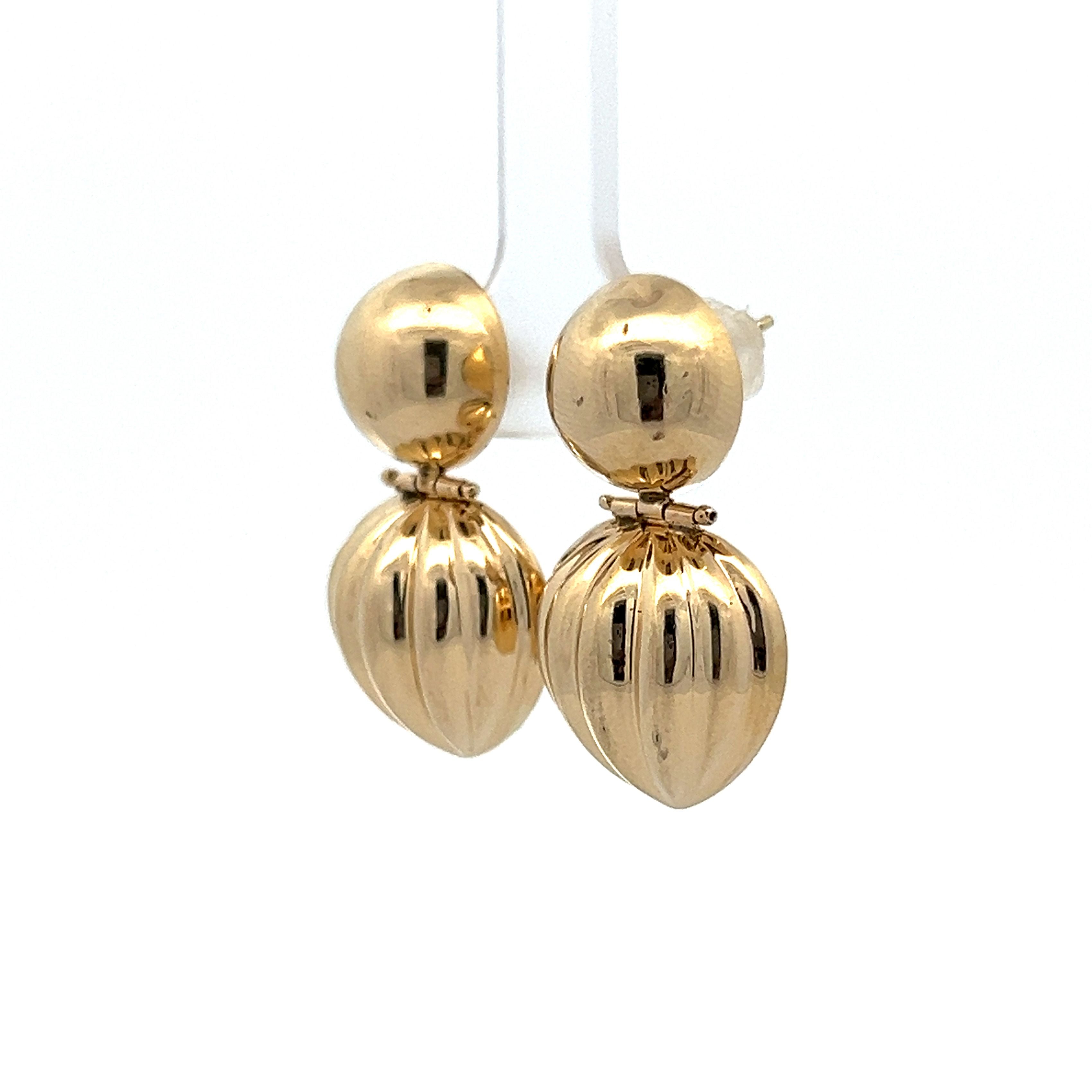 New 14K Solid Yellow Gold Round Double Bead Drop/Dangle Earrings | Women-Ladies Jewelry Earrings | Solid top 14k Gold Drop Earrings