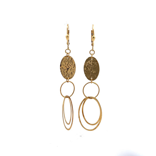 Circular Dangle Drop Earrings in 14k Yellow Gold