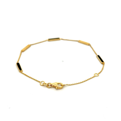 Black Enamel Station Bracelet in 14k Yellow Gold