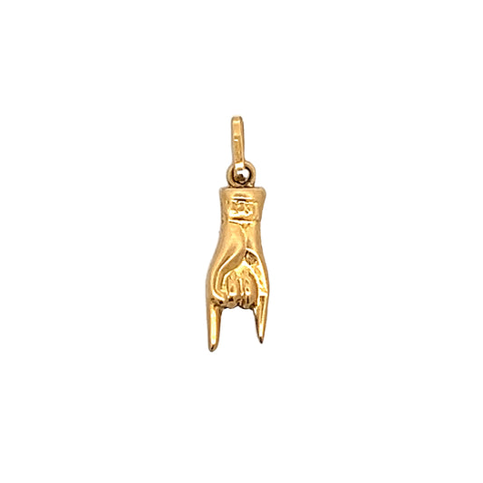 Vintage Horned Hands Charm Pendant in 14k Yellow Gold