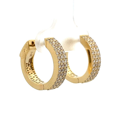 Wide Huggie Hoop Diamond Earrings in 14k Yellow Gold