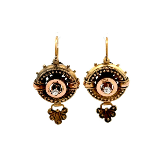 Antique Victorian .12 Diamond Drop Earrings in Yellow Gold
