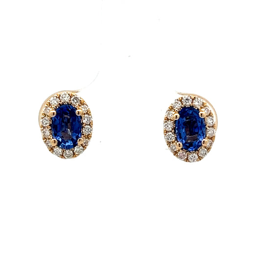 1.30 Blue Sapphire Oval Stud Earrings in Yellow Gold