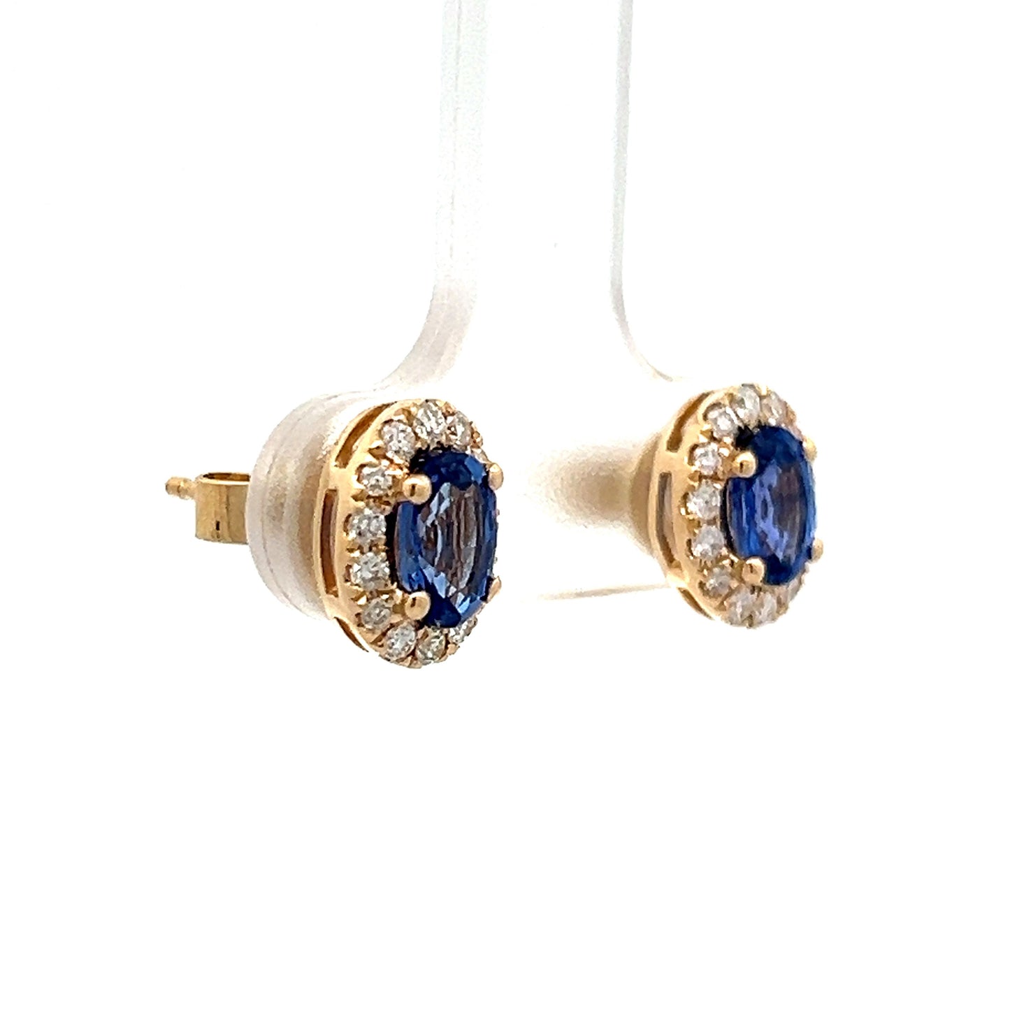 1.30 Blue Sapphire Oval Stud Earrings in Yellow Gold