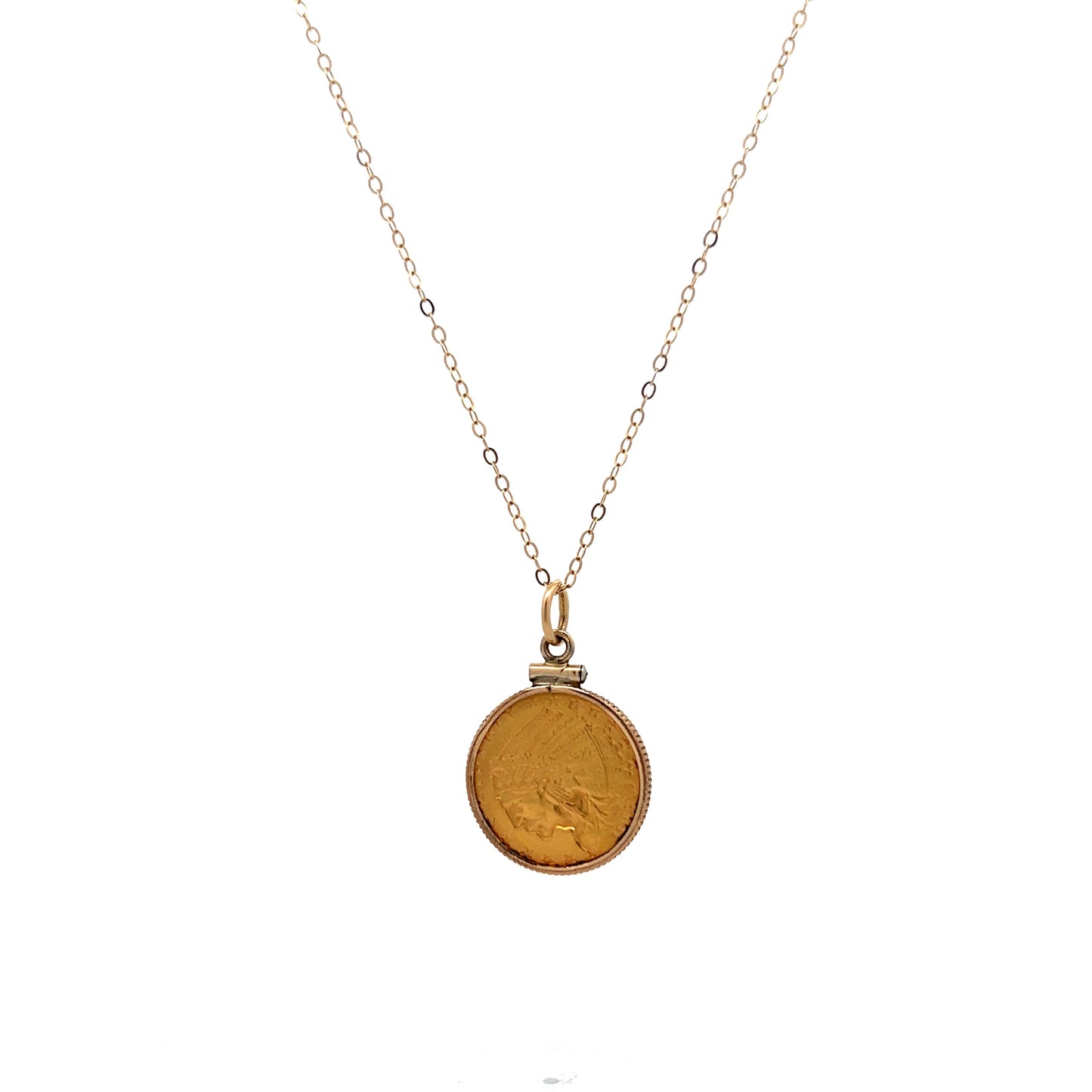 1928 Gold Coin Necklace Pendant in 14k Yellow Gold