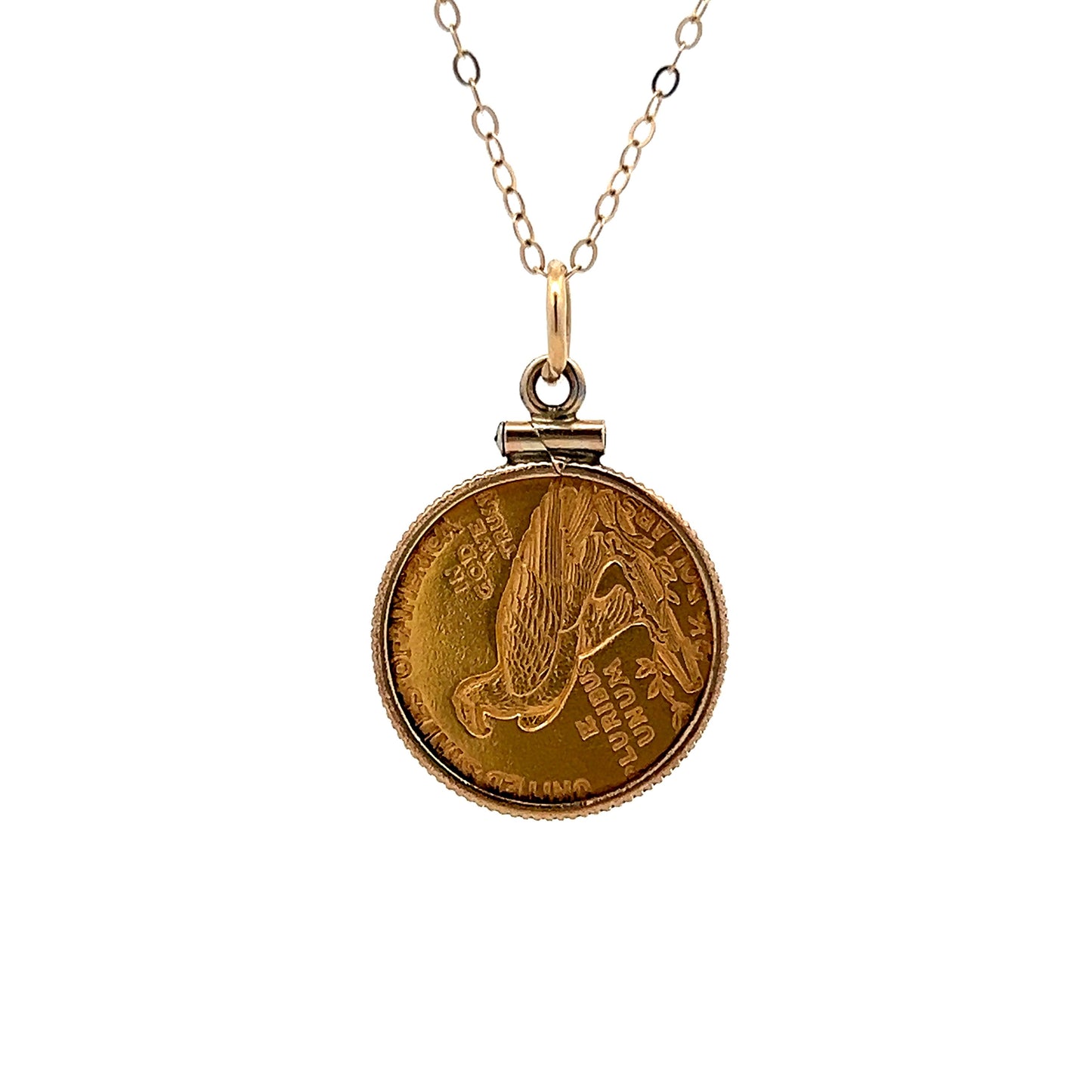 1928 Gold Coin Necklace Pendant in 14k Yellow Gold