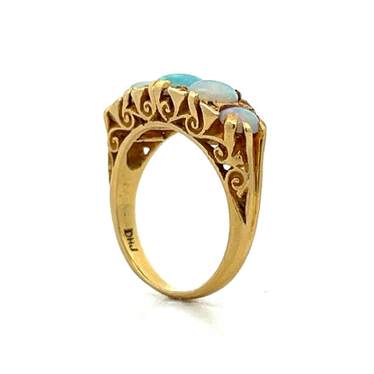 Ornate Victorian Opal Cocktail Ring in 14k Yellow Gold