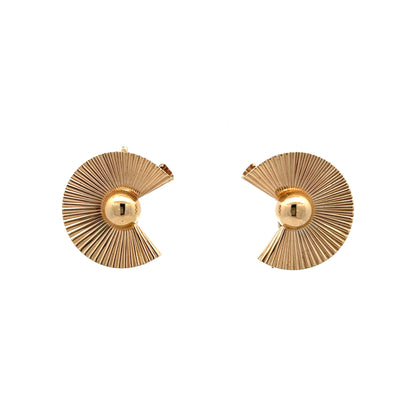 Vintage Mid-Century Fan Earrings in 14k Yellow Gold