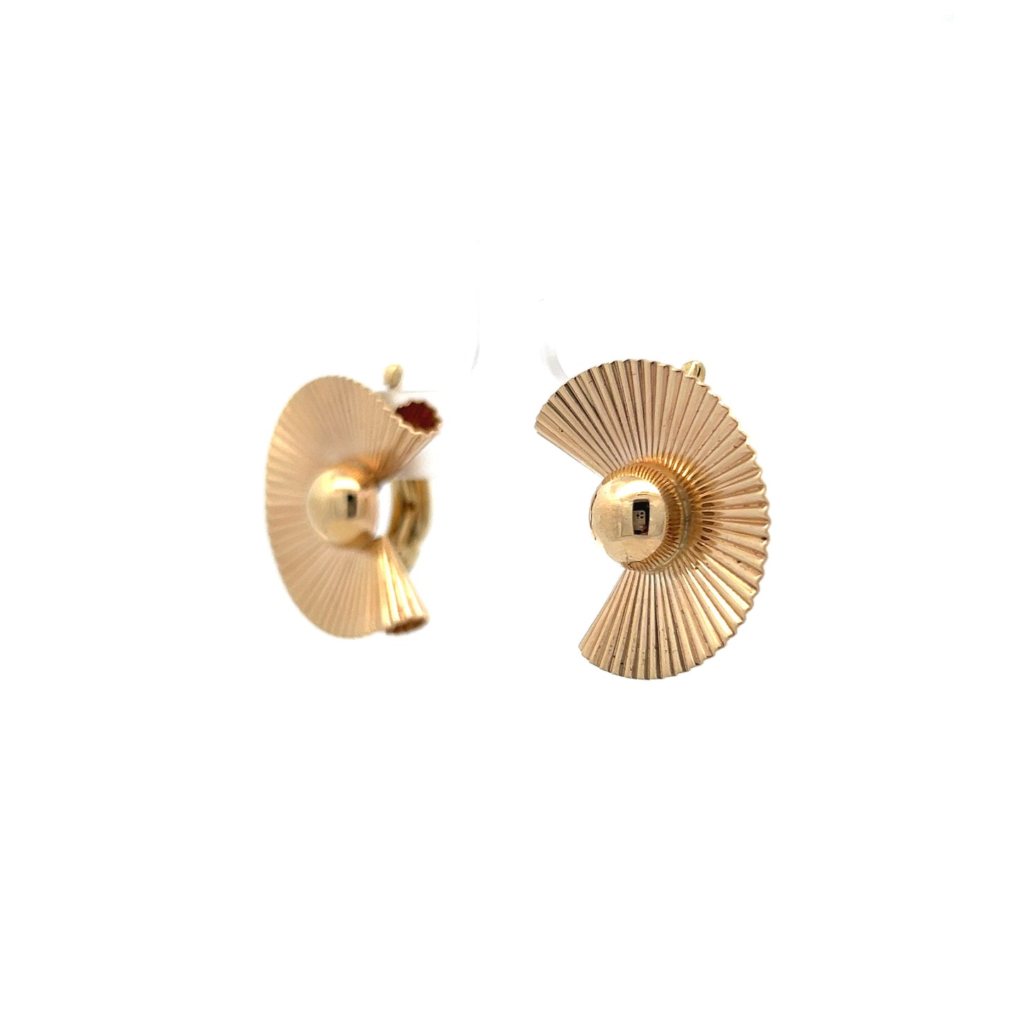 Vintage Mid-Century Fan Earrings in 14k Yellow Gold