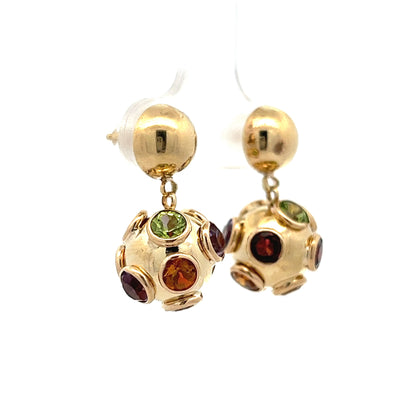 Vintage Mid-Century Sputnik Drop Earrings in Yellow Gold