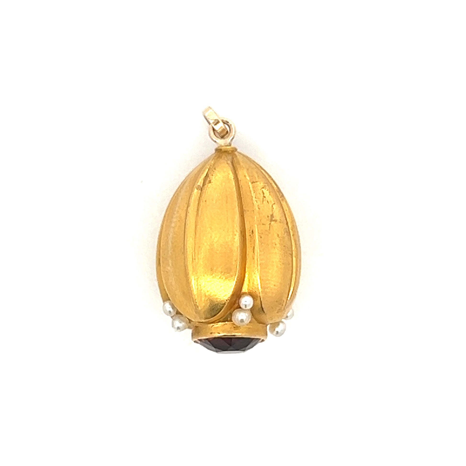 Antique Victorian Citrine & Seed Pearl Pendant in Yellow Gold