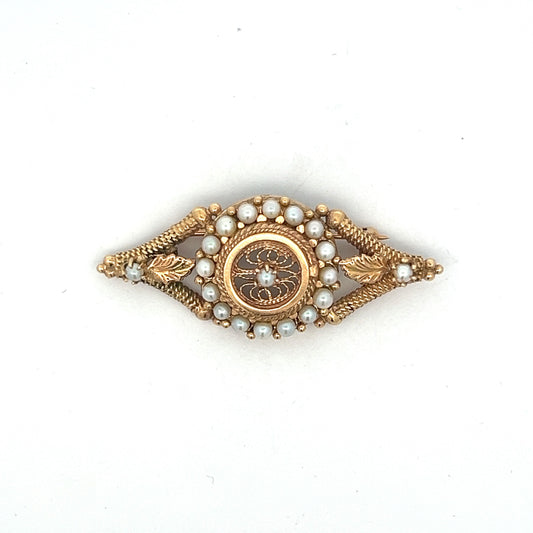 Vintage 1960's Pearl Brooch in 14k Yellow Gold